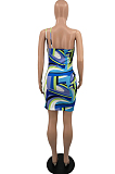 Blue Stripe Unilateral Condole Belt Dress YC8027