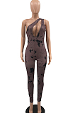 Grey Summer Hypotenuse Ink Painting Printing Bobycon Jumpsuits YC8025-3