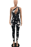 Black Summer Hypotenuse Ink Painting Printing Bobycon Jumpsuits YC8025-1