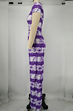 Blue Night Club Printing Short Sleeve Wide Leg Pant Sets X9315-2