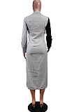 Black Fashion Spliced Shirt Long Dress Wish Pocket WY6818-2