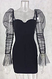 Women Sexy Strapless Spliced Mesh Sleeve Trendy Tight Mini Dress MS1279