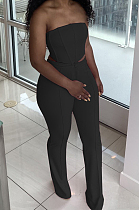 Black Euramerican Sexy Tops Strapless Back With Zipper Long Pant Sets WY6820-3