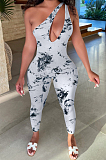 Black Summer Hypotenuse Ink Painting Printing Bobycon Jumpsuits YC8025-1