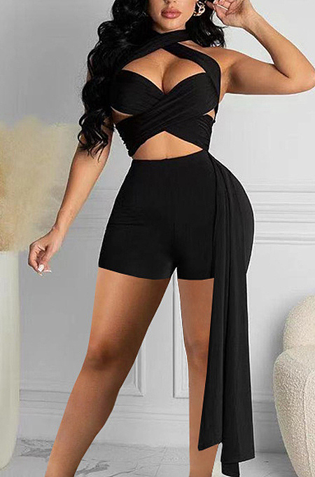Black Srtapless Halter Neck Fashion Sexy Jumpsuits SZS8100-2