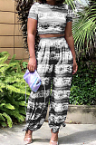 Blue Night Club Printing Short Sleeve Wide Leg Pant Sets X9315-2