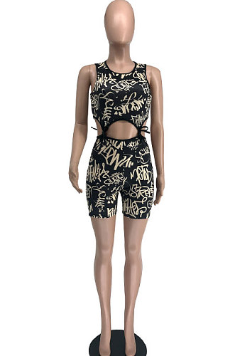Yellow Women Fashion Sexy Printing Romper Shorts XXR2163-1