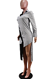 Black Fashion Spliced Shirt Long Dress Wish Pocket WY6818-2