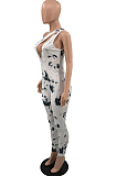 Black Summer Hypotenuse Ink Painting Printing Bobycon Jumpsuits YC8025-1