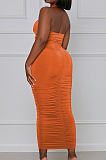 Rose Red Fashion Sexy Tops Hollow Out Strapless Fold Skirts Sets WY6819-4