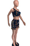 Blue Women Fashion Tassel One Shoulder Tops Shorts Sets XXR2160