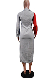 Black Fashion Spliced Shirt Long Dress Wish Pocket WY6818-2