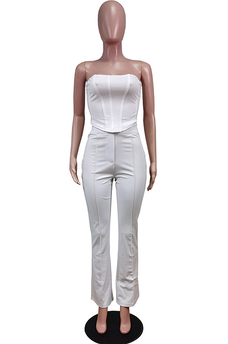 White Euramerican Sexy Tops Strapless Back With Zipper Long Pant Sets WY6820-1