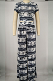 Blue Night Club Printing Short Sleeve Wide Leg Pant Sets X9315-2