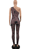 White Summer Hypotenuse Ink Painting Printing Bobycon Jumpsuits YC8025-2