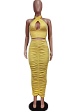 Rose Red Fashion Sexy Tops Hollow Out Strapless Fold Skirts Sets WY6819-4