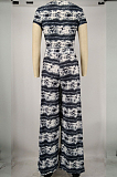 Blue Night Club Printing Short Sleeve Wide Leg Pant Sets X9315-2