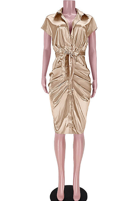 Champagne Women Ruffle Bandage T Shirt/Shirt Dress GL6393-1