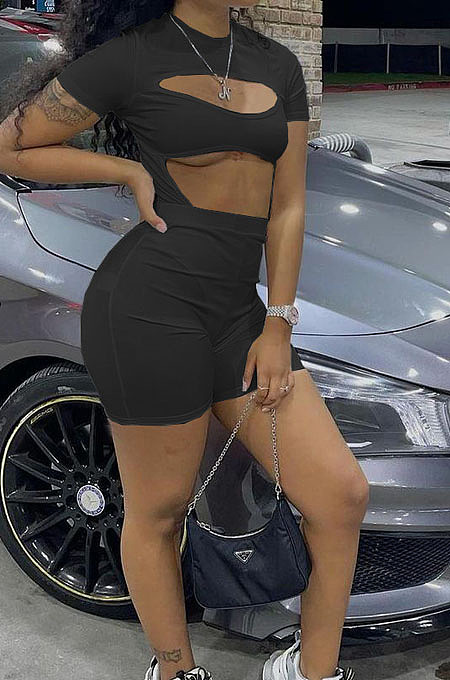 White Night Club Sexy Holow Out Shorts Two Piece FH168-1