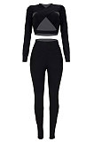 Black Women Pure Color Sexy Cross Hollow Out Sports Pants Sets GL6396-1