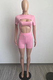 Khaki Night Club Sexy Holow Out Shorts Two Piece FH168-4