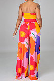 Red Milk Silk Printing Sleeveless Strapless Sexy Pants Sets YF9082-4