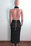 Wine Red Cross Fold Perspective Sexy Halter Neck Strapless Long Skirts Sets QZ4350-2