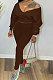 Coffee Women V Neck Long Sleeve Long Pant Pure Color Two-Pieces HYM86814-3