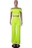 Red A Word Shoulder Strapless Zipper Wide Leg Pants Fashion Sets SZS8133-3