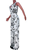 Black White Women Deep V Loose With Belt Pocket Casual Jumpsuits JZH8066
