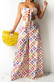 Plaid Milk Silk Printing Sleeveless Strapless Sexy Pants Sets YF9082-5