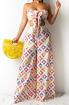 Plaid Milk Silk Printing Sleeveless Strapless Sexy Pants Sets YF9082-5