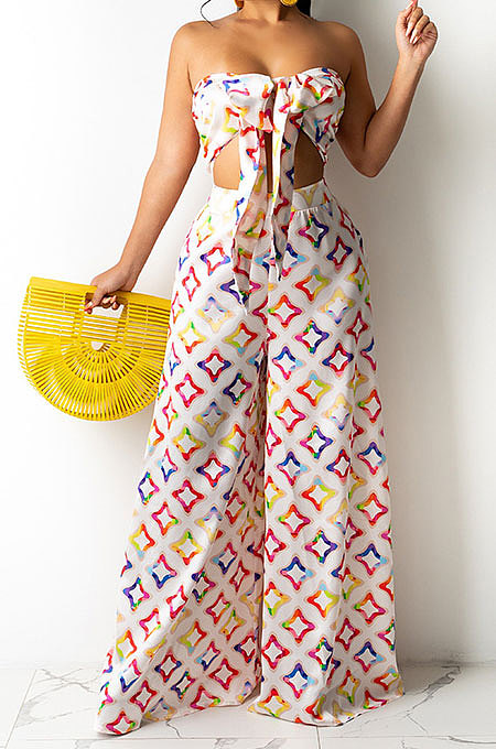 Plaid Milk Silk Printing Sleeveless Strapless Sexy Pants Sets YF9082-5