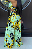 Green Milk Silk Printing Sleeveless Strapless Sexy Pants Sets YF9082-1