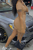 Khaki Night Club Sexy Holow Out Shorts Two Piece FH168-4