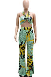 Green Milk Silk Printing Sleeveless Strapless Sexy Pants Sets YF9082-1