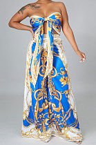 Color Blue Milk Silk Printing Sleeveless Strapless Sexy Pants Sets YF9082-7