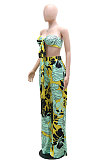 Green Milk Silk Printing Sleeveless Strapless Sexy Pants Sets YF9082-1