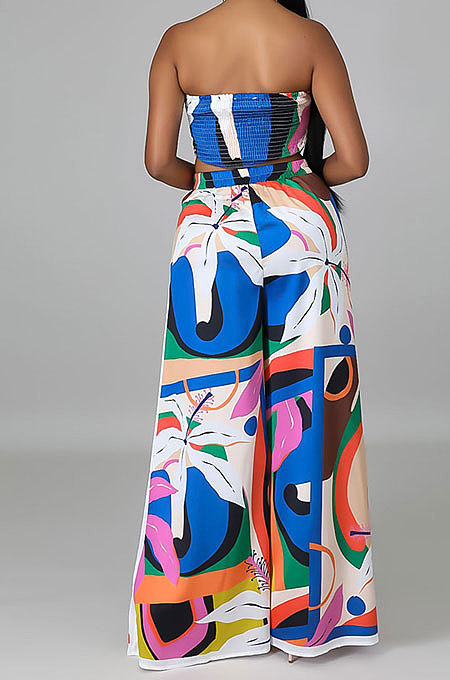 Colorful Milk Silk Printing Sleeveless Strapless Sexy Pants Sets YF9082-6