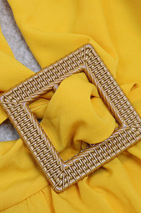 Yellow Long Sleeve Mid Waist Sexy Zipper Pure Color Long Dress YF9105-1