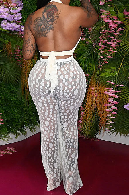 White Polka Dot Mesh Sexy Pants Sets YF9096-2