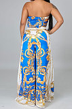 Color Blue Milk Silk Printing Sleeveless Strapless Sexy Pants Sets YF9082-7