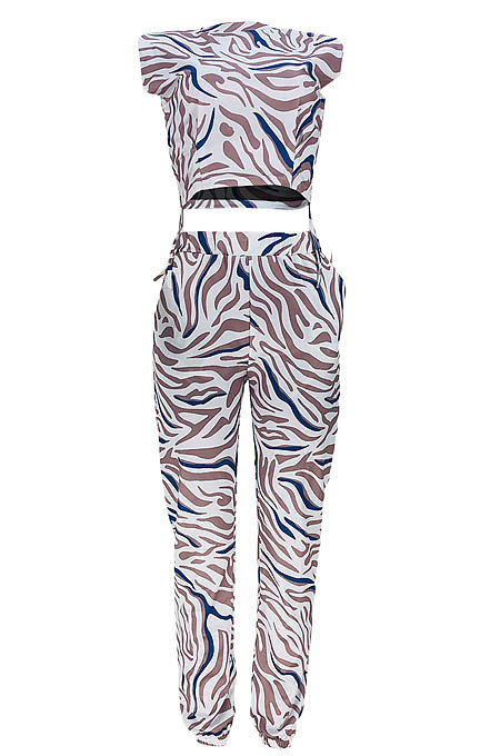 Blue Women Sleeveless Drawsting Casual Sports Pants Sets JZH8067