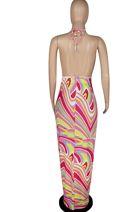 Colorful Sexy Halter Neck Backless Fashion Long Dress QC631