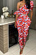 Red Casual Women Puff Sleeve Hypotenuse Pants Sets JZH8068