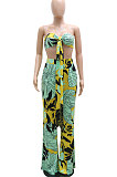 Green Milk Silk Printing Sleeveless Strapless Sexy Pants Sets YF9082-1