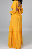 Green Long Sleeve Mid Waist Sexy Zipper Pure Color Long Dress YF9105-2