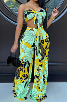 Green Milk Silk Printing Sleeveless Strapless Sexy Pants Sets YF9082-1