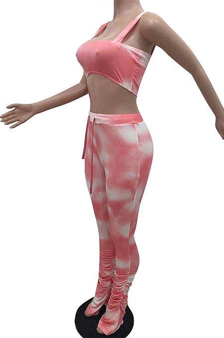 Pink Red Fashion Print Condole Belt Casual Sports Sets QC36227 