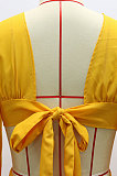 Yellow Long Sleeve Mid Waist Sexy Zipper Pure Color Long Dress YF9105-1